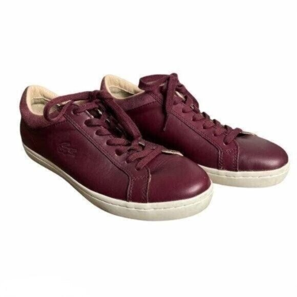 Lacoste Shoes - Lacoste Burgundy Woman's Sneakers Low Top Leather Sneakers Size 8